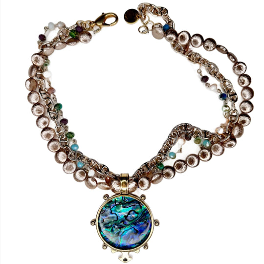 Triple Strand Paua Shell Pendant Necklace