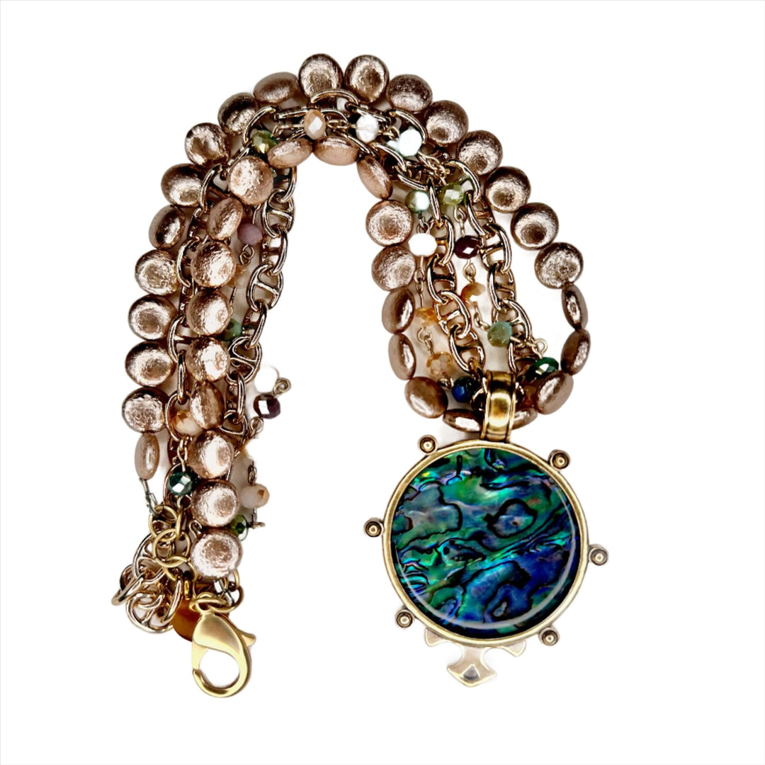 Triple Strand Paua Shell Pendant Necklace