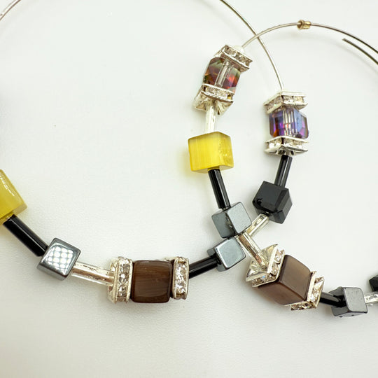 Hoop Earrings Multi Color, Grays, Golden