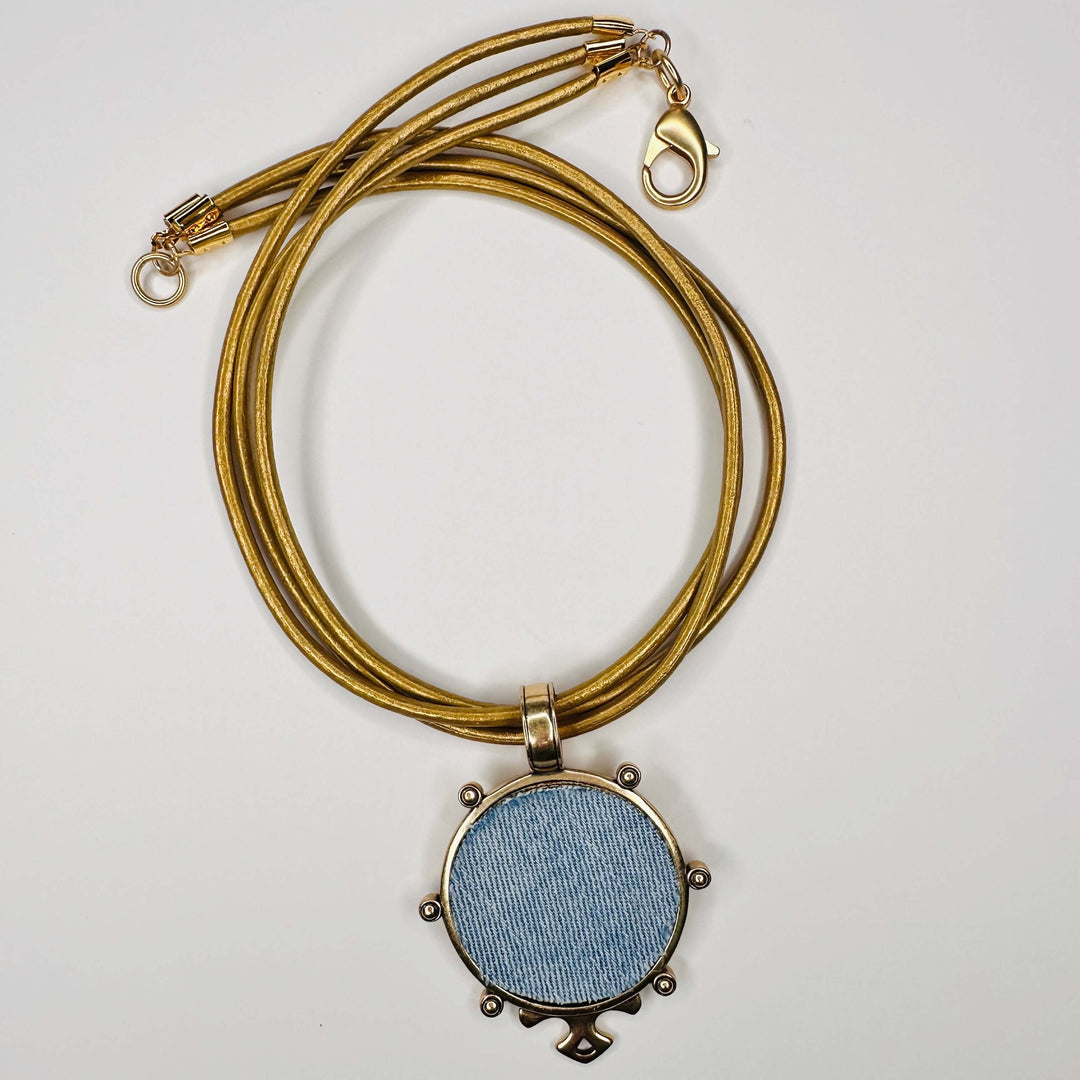 Denim Pendant On Gold Leather