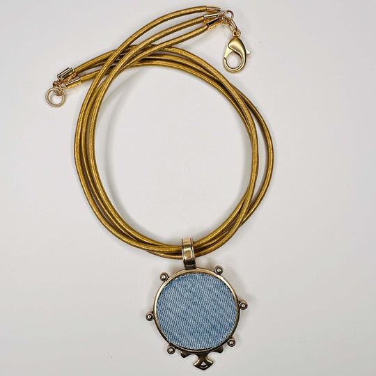 Denim Pendant On Gold Leather