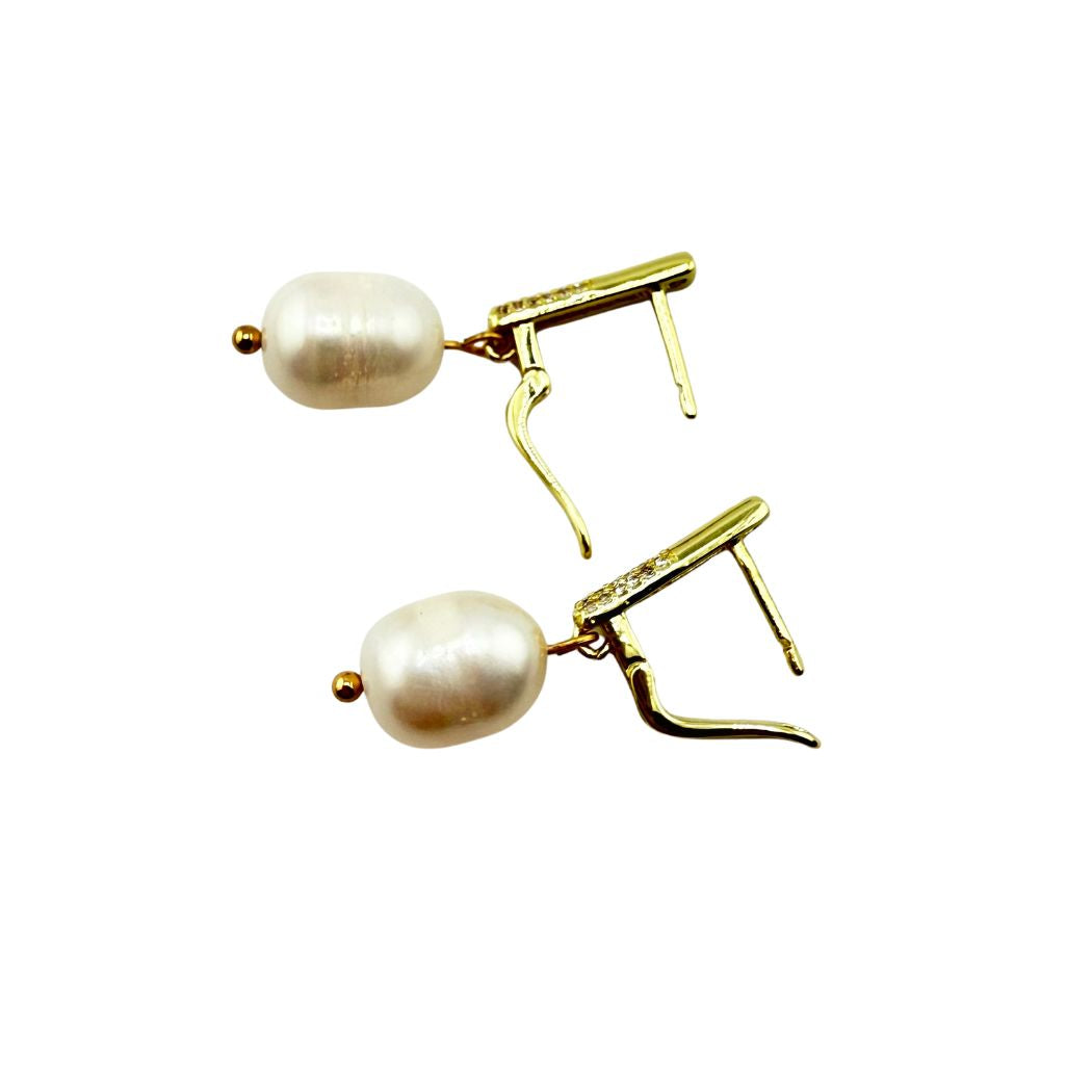 Pearl Earrings With Cubic Zirconia Leverback Posts