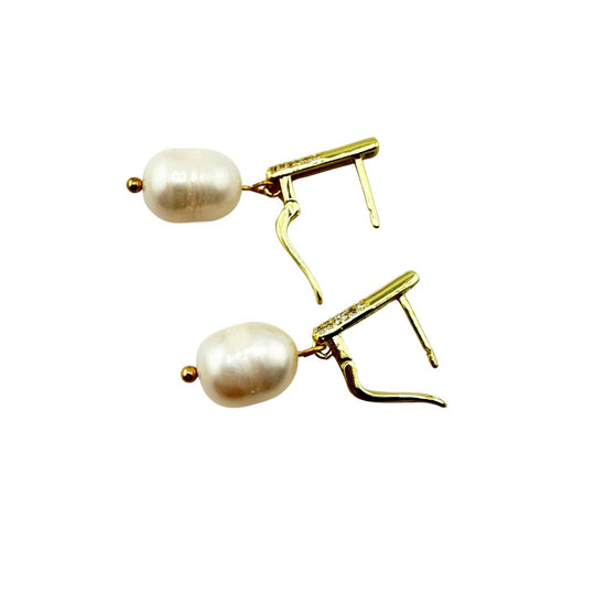 Pearl Earrings With Cubic Zirconia Leverback Posts