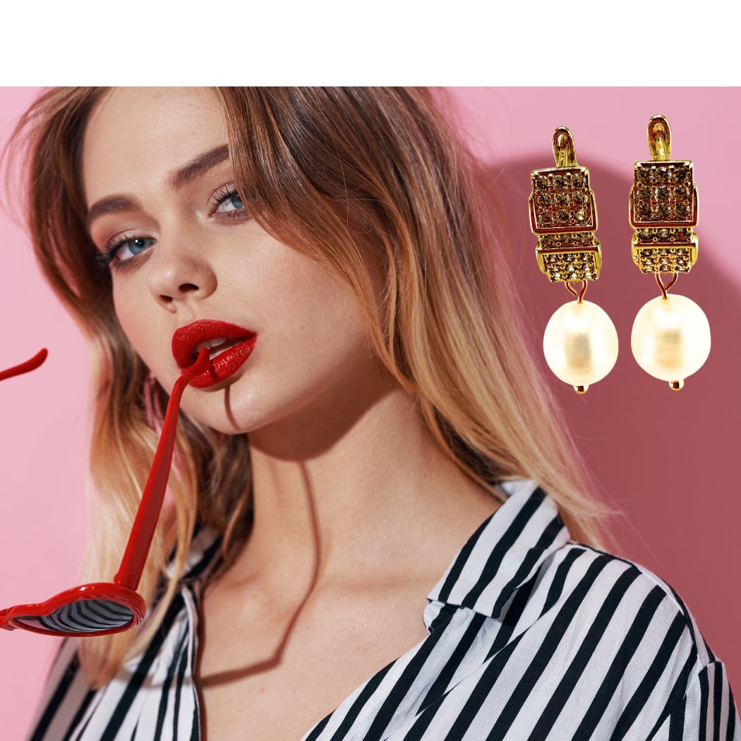 Pearl Earrings With Cubic Zirconia Leverbacks