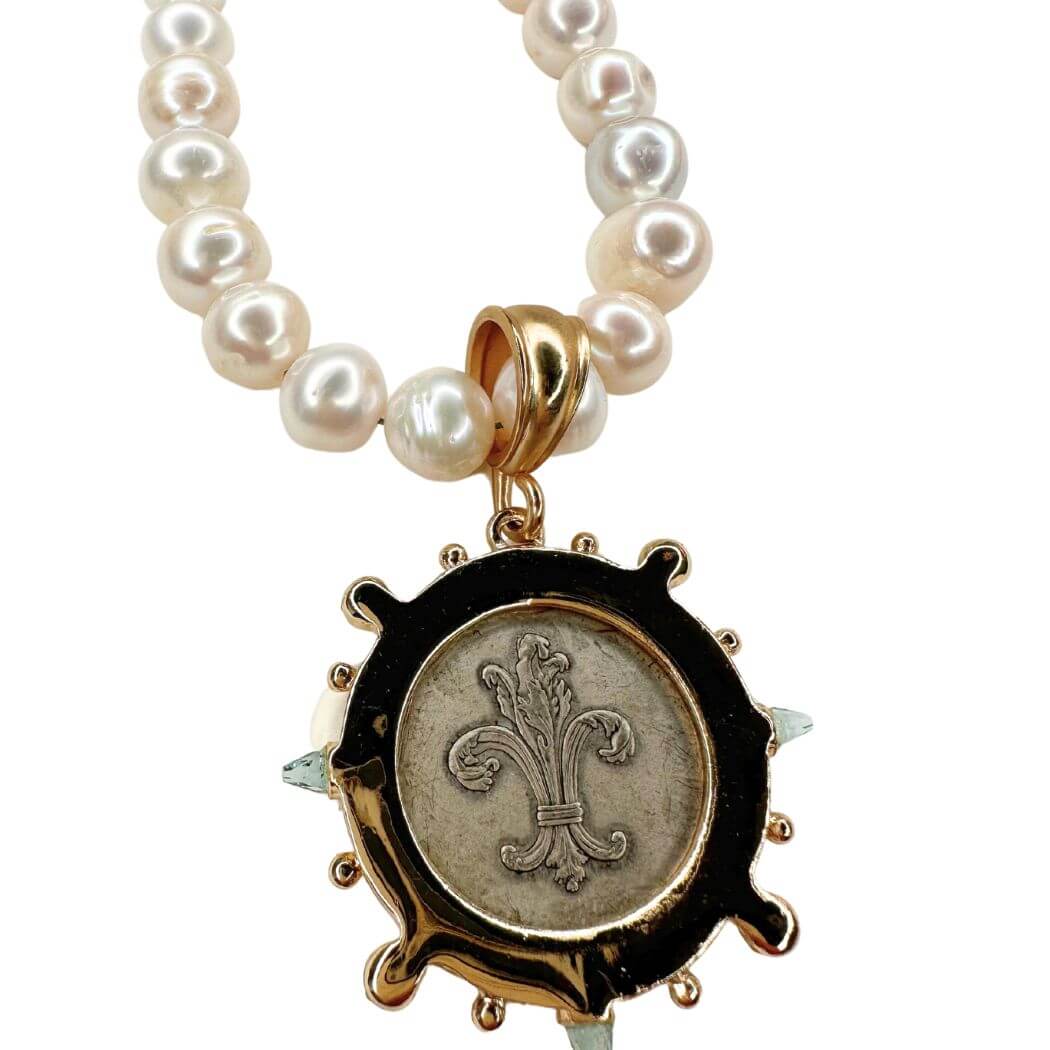 Pearl Necklace With Art Deco Coin