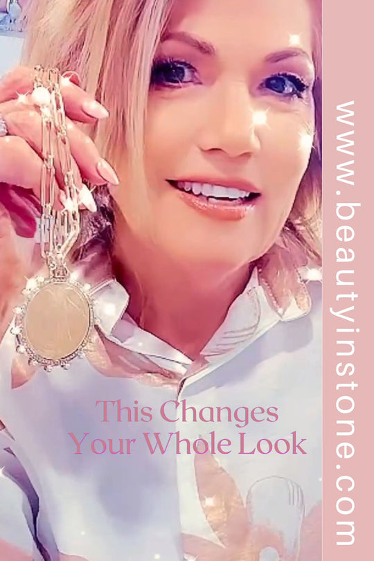French Coin Necklace Gold Face On Chain With Side Pearl