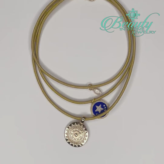 Sun And Stars Multi Length Necklace On Gold Leather