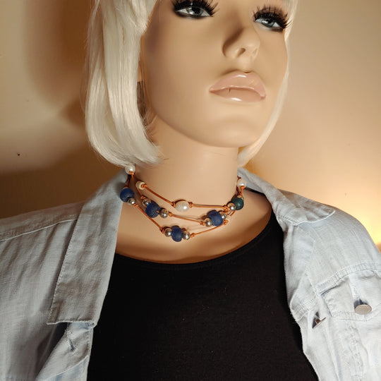 Beach Glass & Pearl Lariat Necklace Dark Blue, Beauty In Stone Jewelry at $149