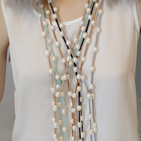 Freshwater Pearl Lariat Necklace in 12 Colors, Beauty In Stone Jewelry at $114