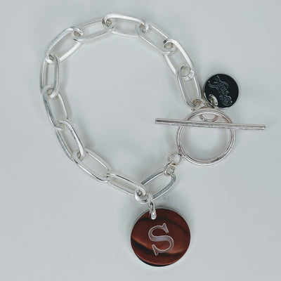 Matte Silver Chain Bracelet With Initial Charm, Beauty In Stone Jewelry at $59