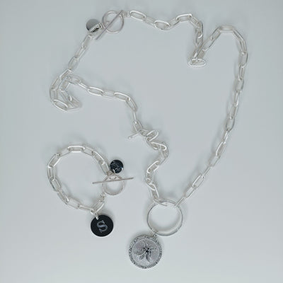 Bee Pendant On Matte Silver Chain Necklace, Beauty In Stone Jewelry at $89