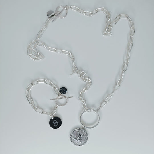 Matte Silver Chain Bracelet With Initial Charm, Beauty In Stone Jewelry at $59