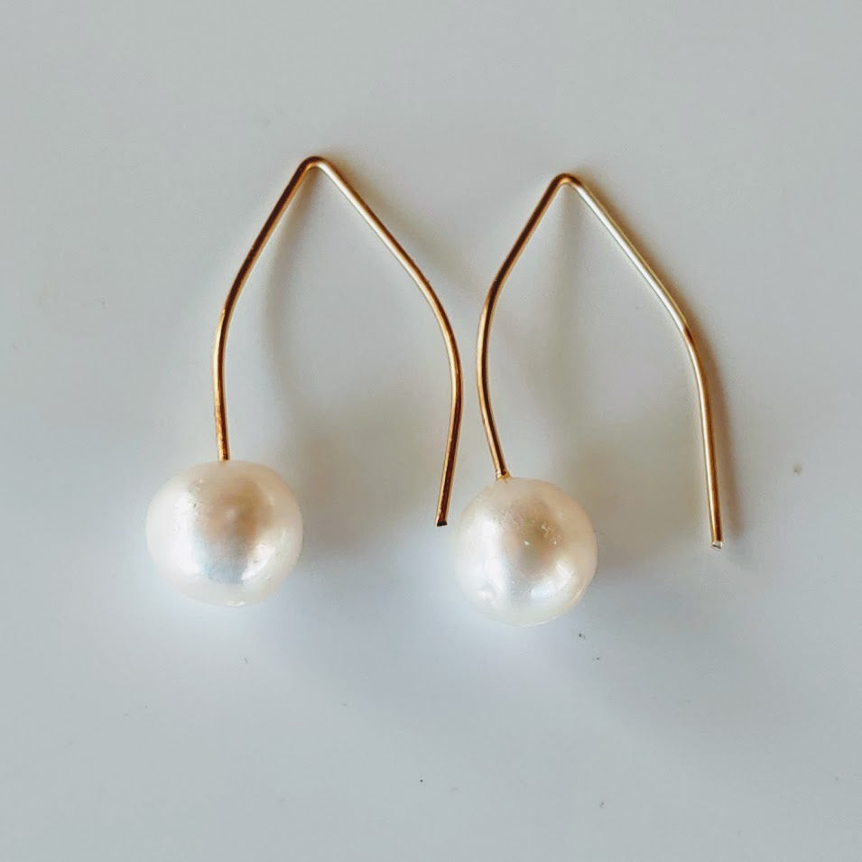 Freshwater Pearl Earrings on Wishbone Wire, Beauty In Stone Jewelry at $35