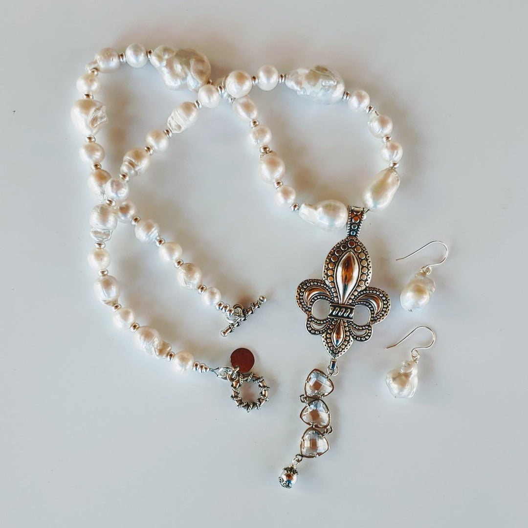 Freshwater Pearl Fleur De Lis Pendant Necklace, Beauty In Stone Jewlery at $249