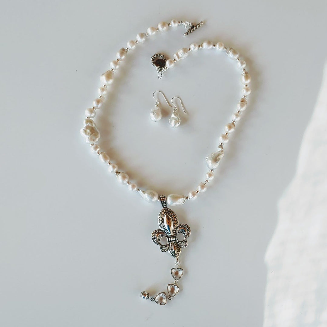 Freshwater Pearl Fleur De Lis Pendant Necklace, Beauty In Stone Jewlery at $249