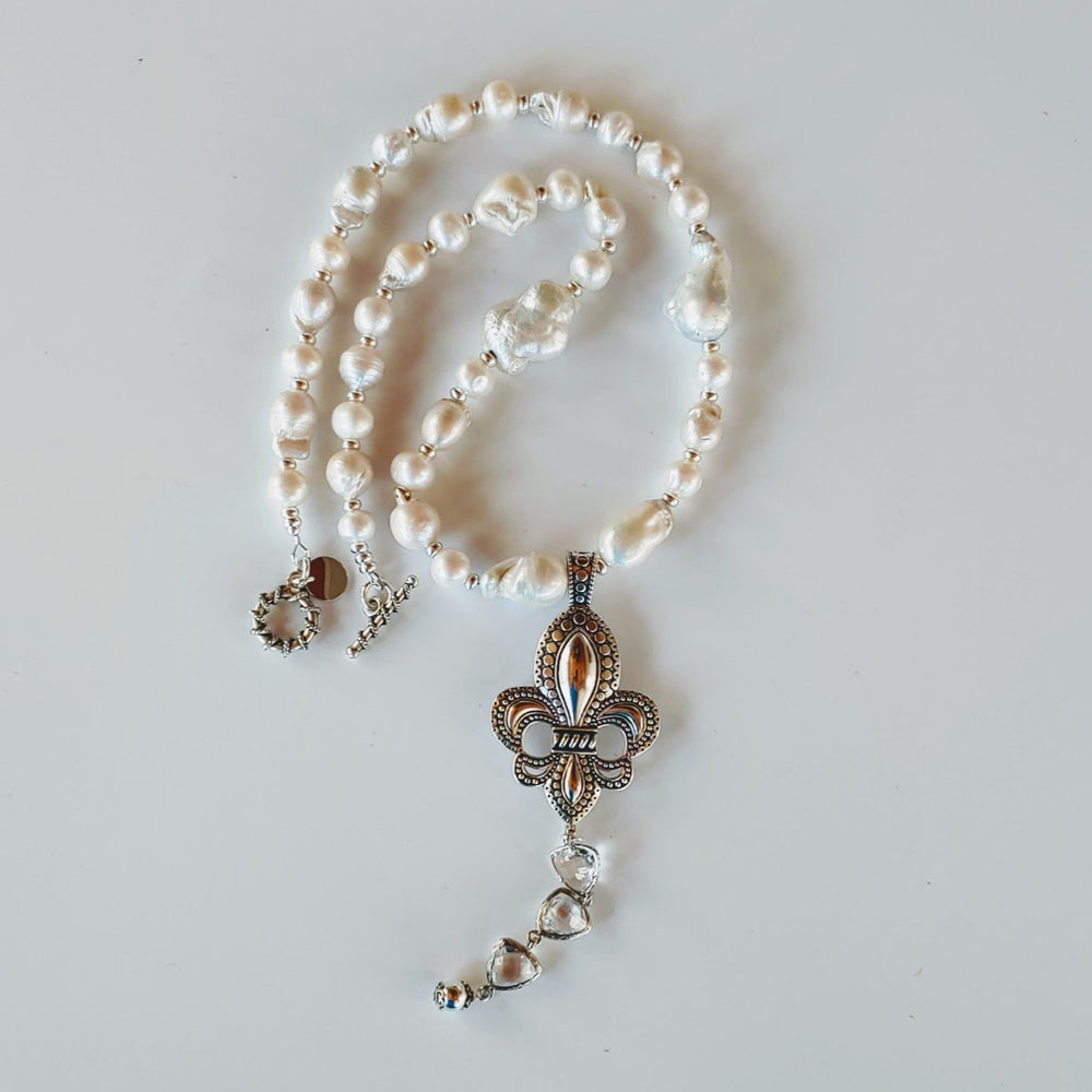 Freshwater Pearl Fleur De Lis Pendant Necklace, Beauty In Stone Jewlery at $249