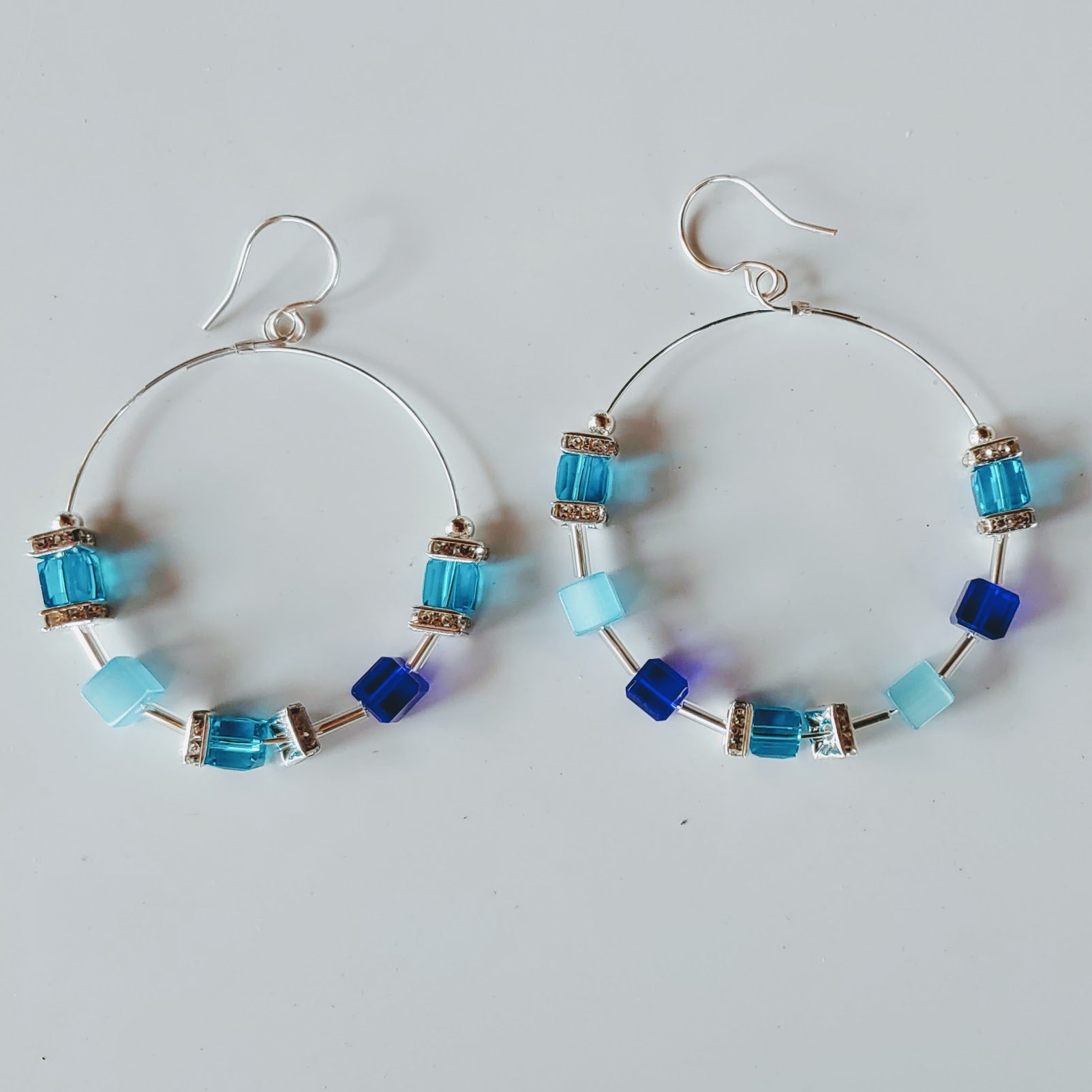 Hoop Earrings Shades of Blue/Cubes & Crystal, Beauty In Stone Jewelry at $49