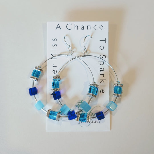 Hoop Earrings Shades of Blue/Cubes & Crystal, Beauty In Stone Jewelry at $49