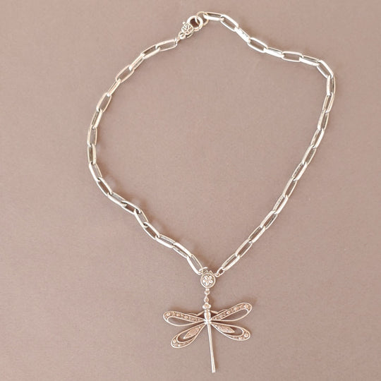 Dragonfly Chain Necklace Oxidized Silver, Beauty In Stone Jewelry at $79