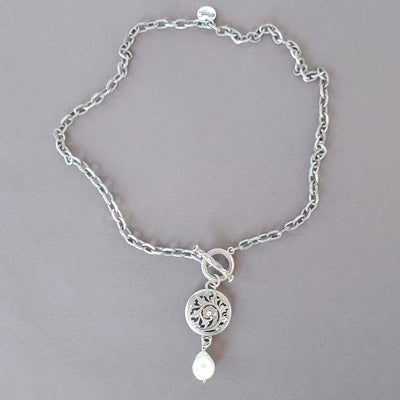 Front Toggle Necklace With Medallion & Pearl Dangle, Beauty In Stone Jewelry at $149