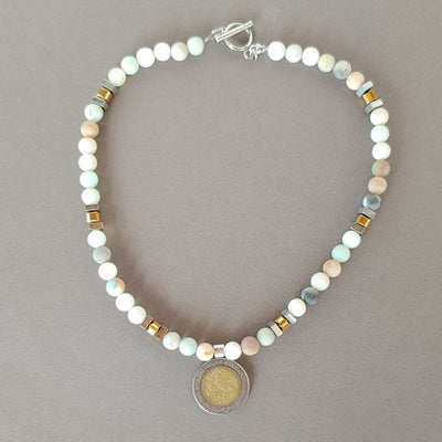 Matte Amazonite Necklace With Coin, Beauty In Stone Jewelry at $129