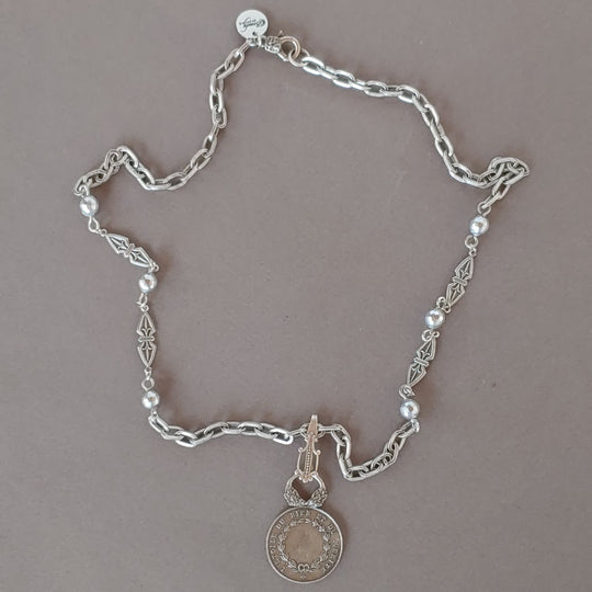 Decorated Link & French Coin Chain Necklace, Beauty In Stone Jewlery at $139