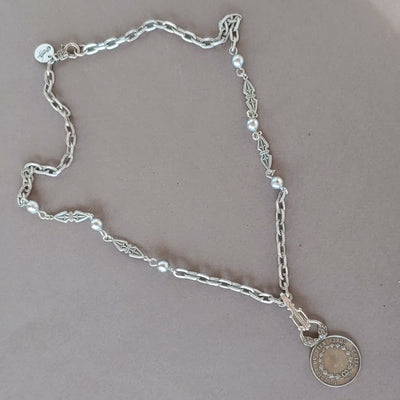 Decorated Link & French Coin Chain Necklace, Beauty In Stone Jewlery at $139