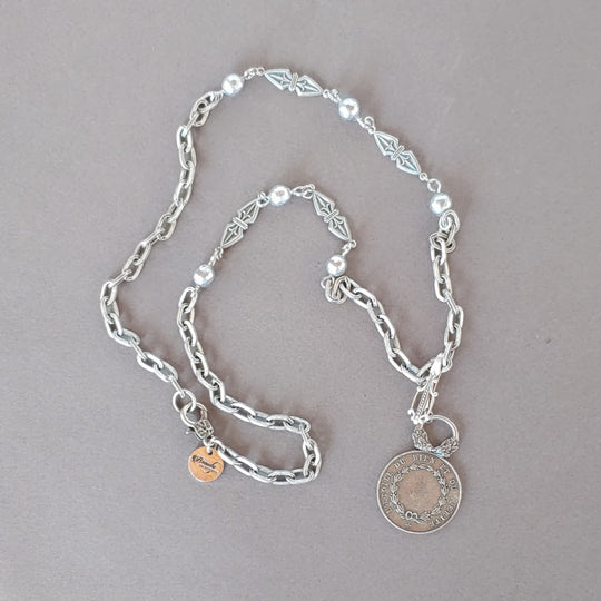 Decorated Link & French Coin Chain Necklace, Beauty In Stone Jewlery at $139