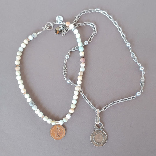 Decorated Link & French Coin Chain Necklace, Beauty In Stone Jewlery at $139