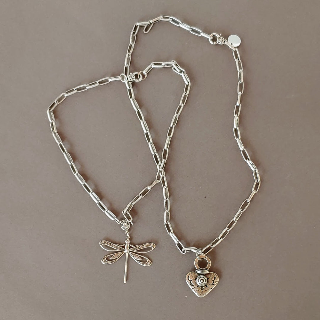 Dragonfly Chain Necklace Oxidized Silver, Beauty In Stone Jewelry at $79