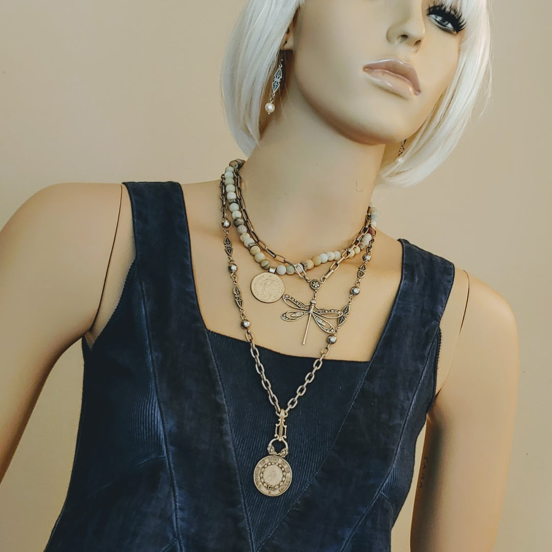 Decorated Link & French Coin Chain Necklace, Beauty In Stone Jewlery at $139