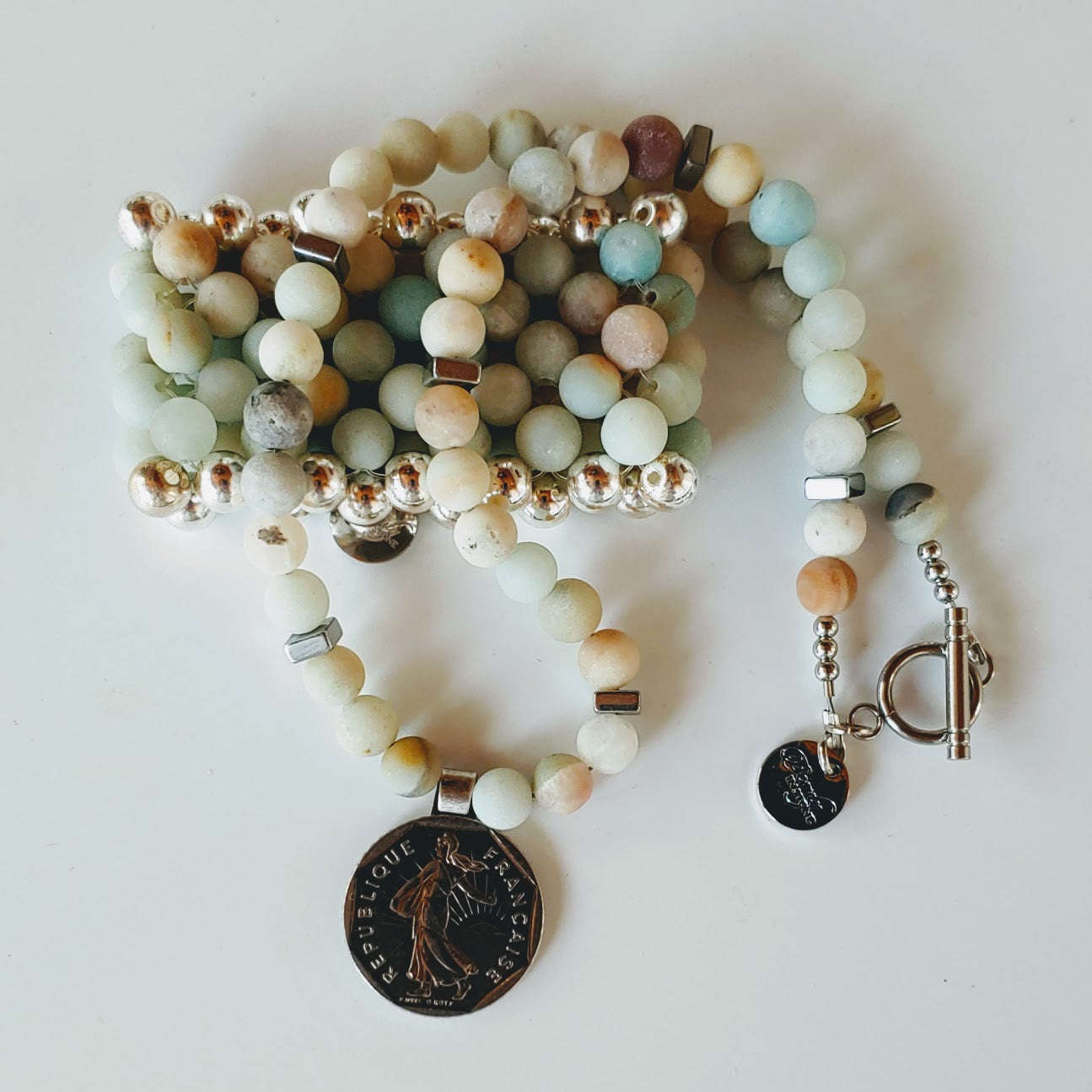 Matte Amazonite Necklace With Coin
