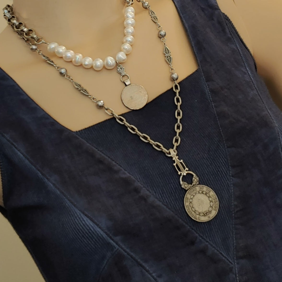 Decorated Link & French Coin Chain Necklace, Beauty In Stone Jewlery at $139