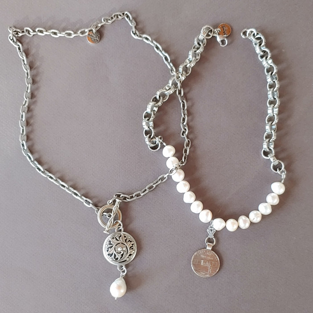 Front Toggle Necklace With Medallion & Pearl Dangle, Beauty In Stone Jewelry at $149