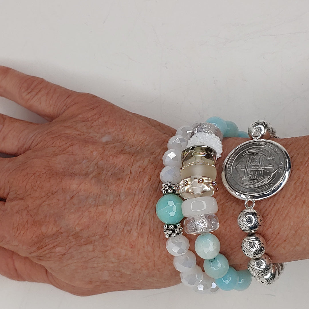 Coin Bracelet Silver Beaded, Beauty In Stone Jewelry at $40