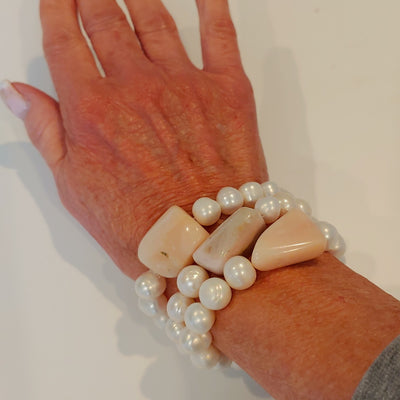Pink Peruvian Opal & Pearl Stretch Bracelet Choice, Beauty In Stone Jewelry at $50