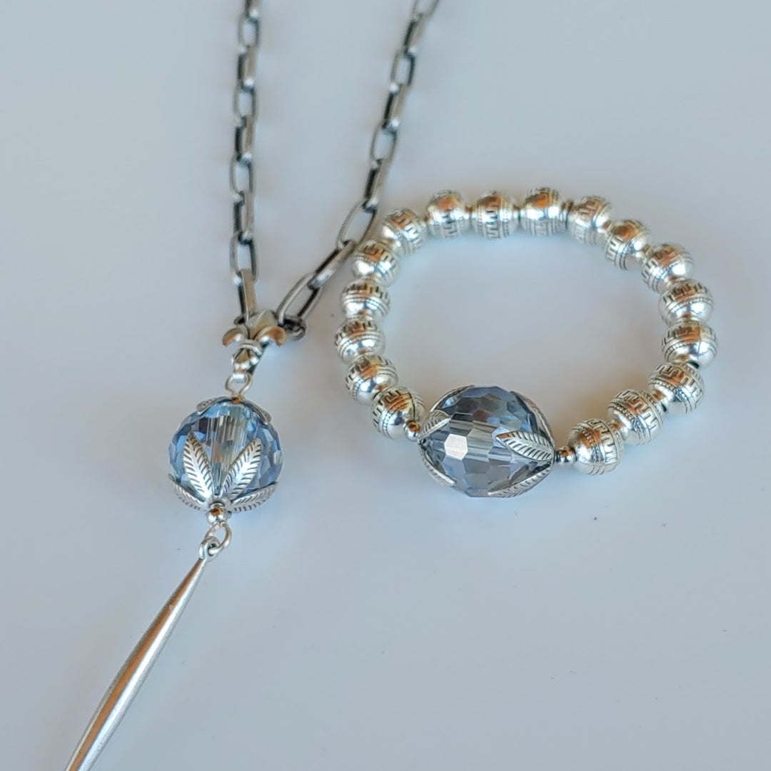 Blue Crystal Ball Necklace, Beauty In Stone Jewlery at $99