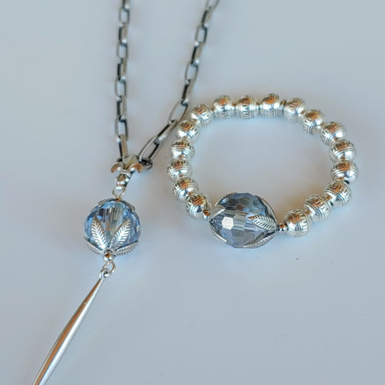 Blue Crystal Ball Necklace, Beauty In Stone Jewlery at $99