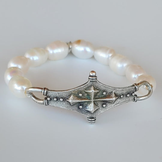 Cross Bar With Pearl Stretch Bracelet, Beauty In Stone Jewelry at $75