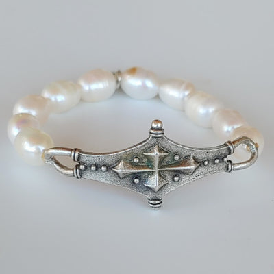 Cross Bar With Pearl Stretch Bracelet, Beauty In Stone Jewelry at $75