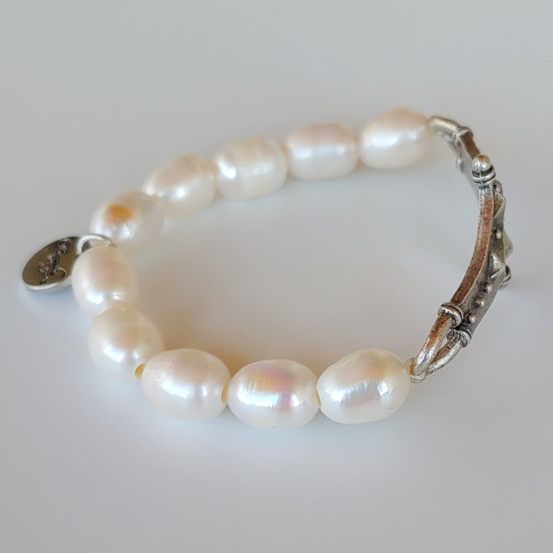 Cross Bar With Pearl Stretch Bracelet, Beauty In Stone Jewelry at $75