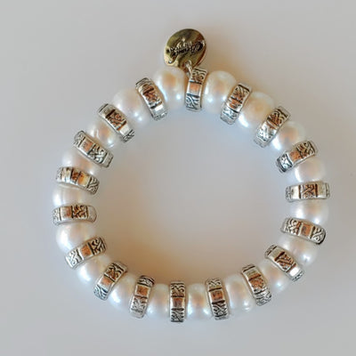 Pearl & Silver Stretch Bracelet, Beauty In Stone Jewelry at $75