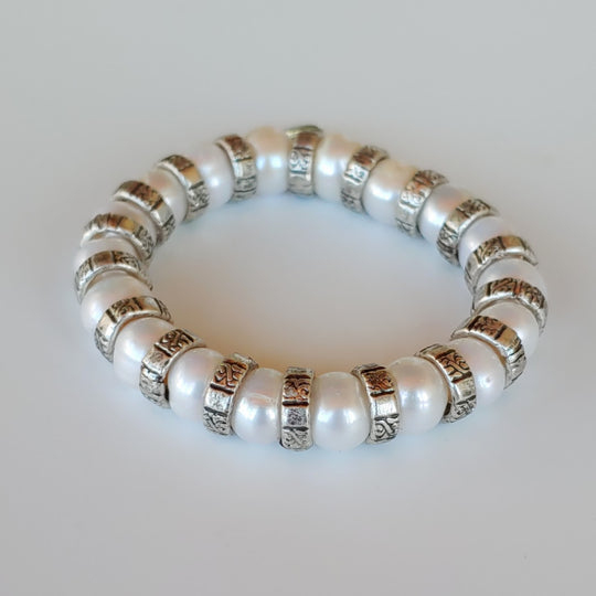 Pearl & Silver Stretch Bracelet, Beauty In Stone Jewelry at $75