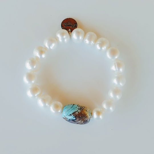 Gemstone Barrel & Pearl Stretch Bracelet, Beauty In Stone Jewelry at $60