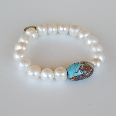 Gemstone Barrel & Pearl Stretch Bracelet, Beauty In Stone Jewelry at $60