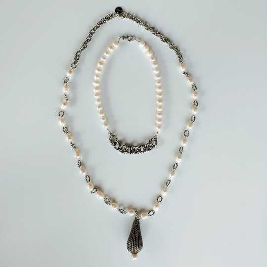 Short Pearl Necklace With Rope Chain Front, Beauty In Stone Jewelry at $119