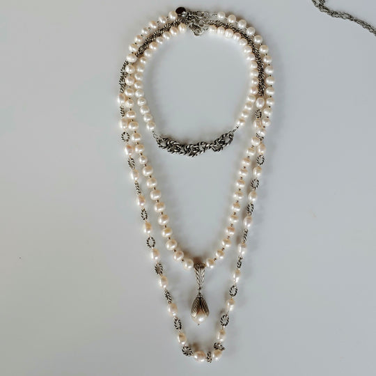 Short Pearl Necklace With Rope Chain Front, Beauty In Stone Jewelry at $119