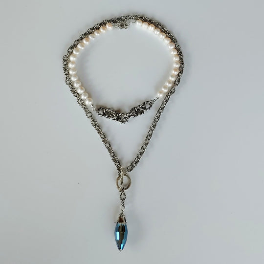 Short Pearl Necklace With Rope Chain Front, Beauty In Stone Jewelry at $119