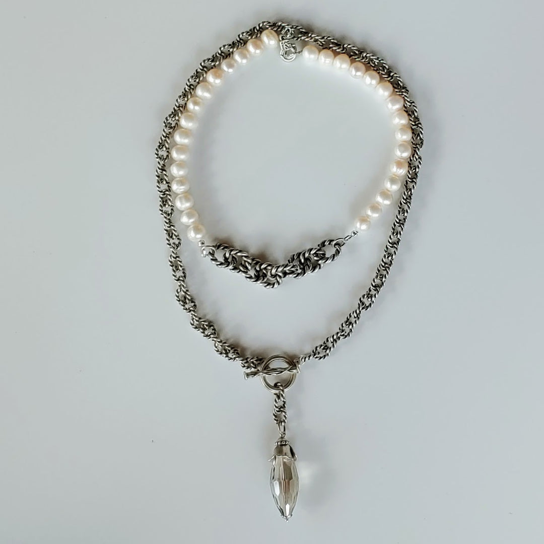 Short Pearl Necklace With Rope Chain Front, Beauty In Stone Jewelry at $119