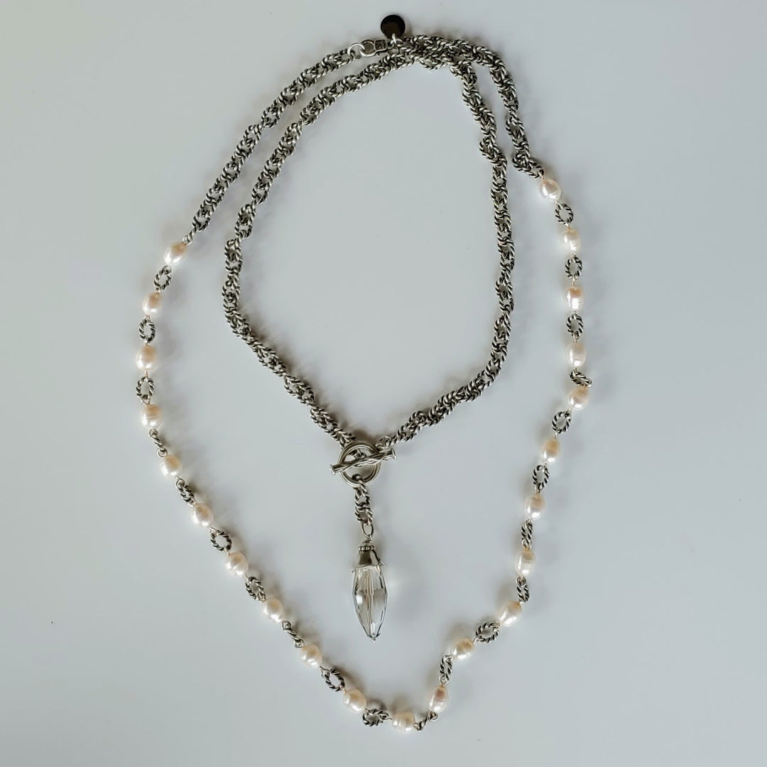 Long Pearl & Rope Link Necklace, Beauty In Stone Jewelry at $189